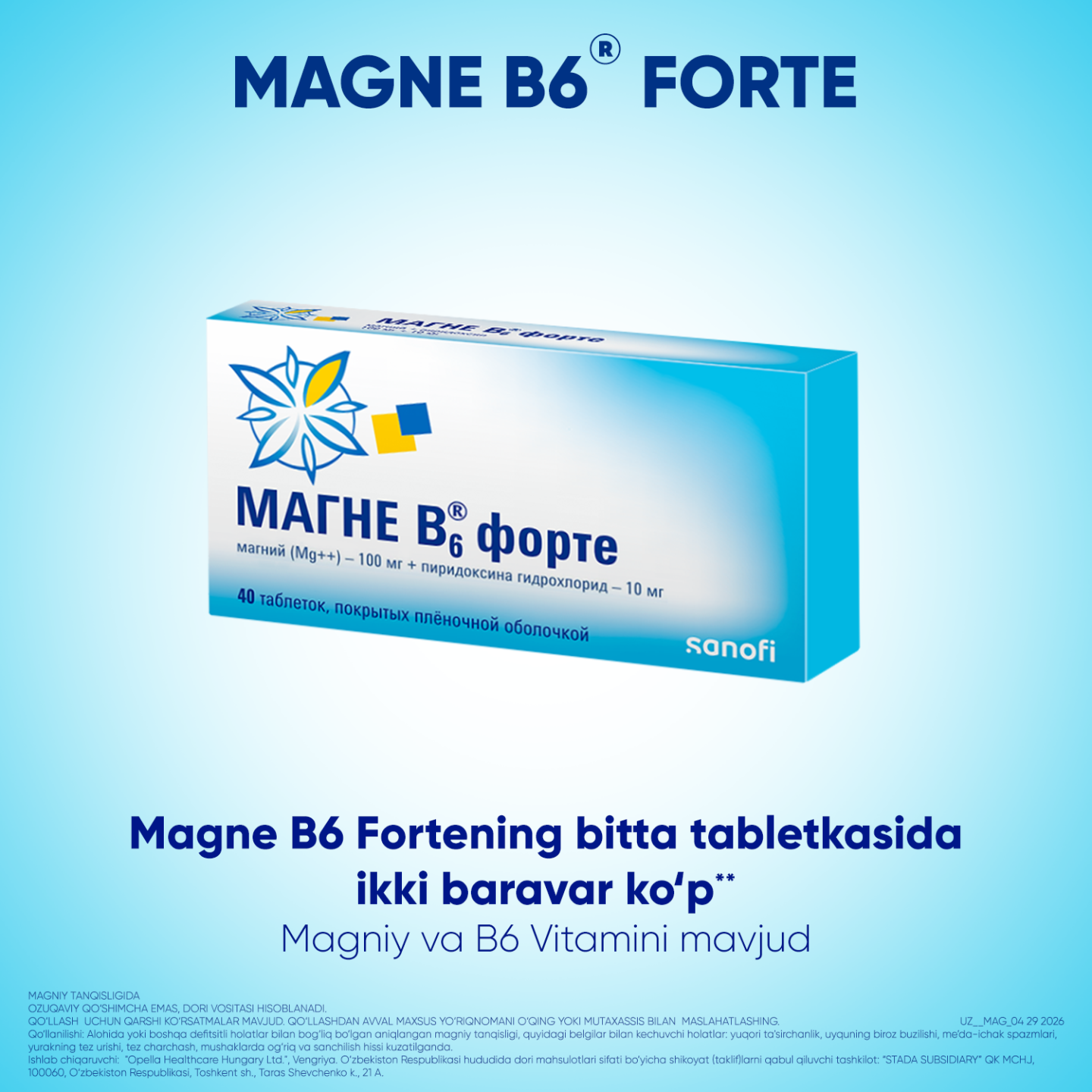 МАГНЕ B6 ФОРТЕ таблетки 100мг/10мг N40
