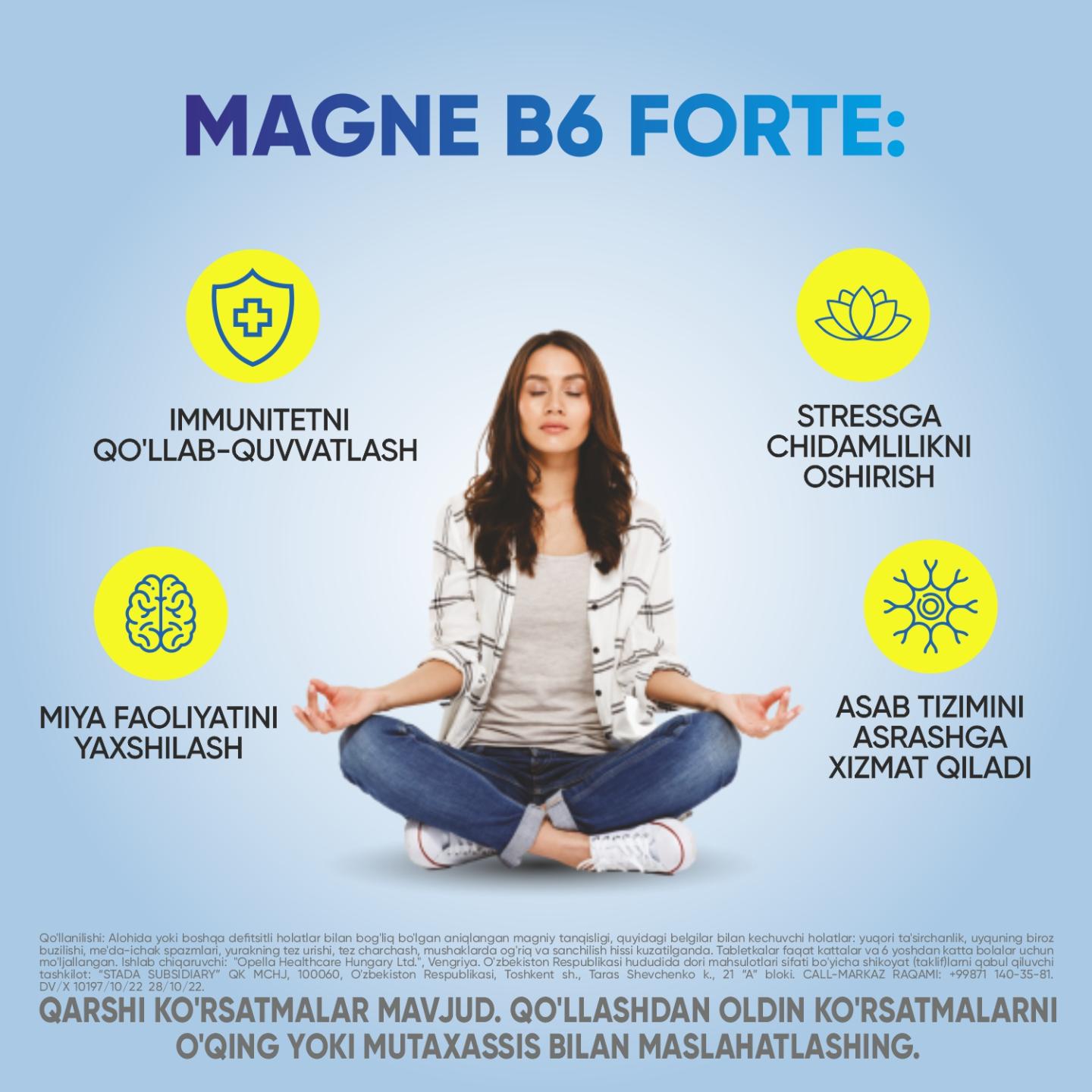 MAGNE B6 FORTE tabletkalari 100mg/10mg N40