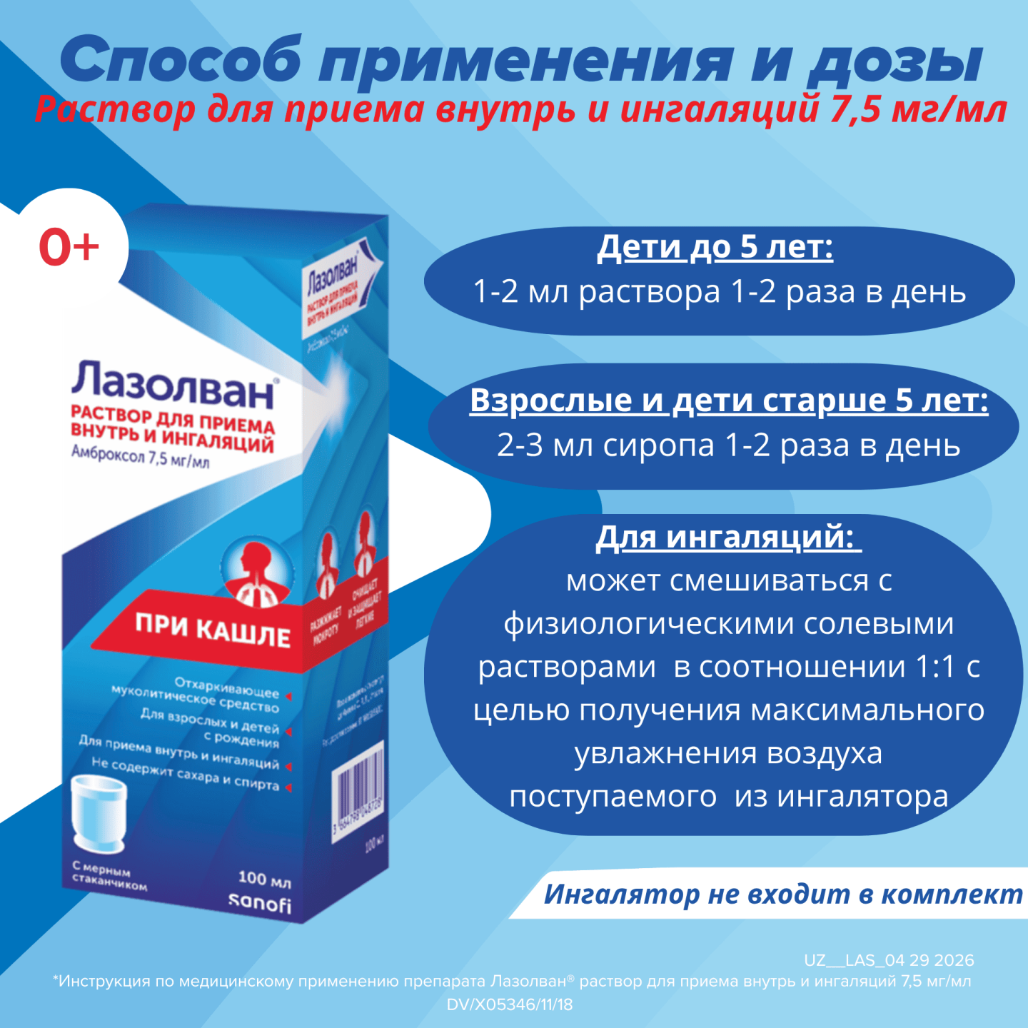 LAZOLVAN eritma dlya ingalyasiy 100ml 7,5mg/ml
