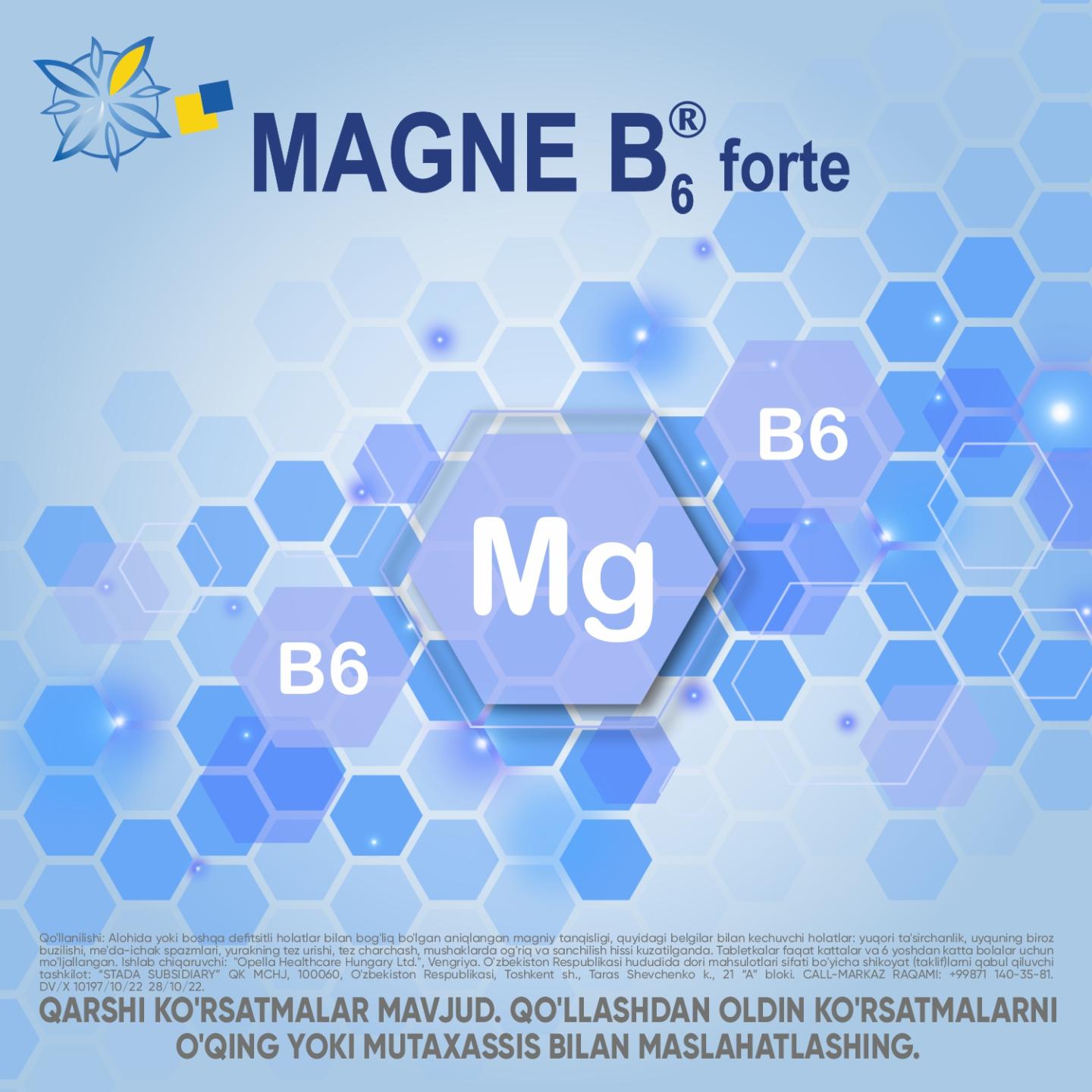 MAGNE B6 FORTE tabletkalari 100mg/10mg N40