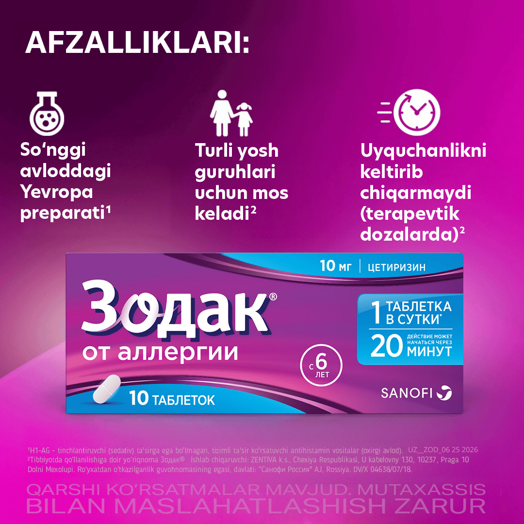 ZODAK tabletkalari 10mg N30