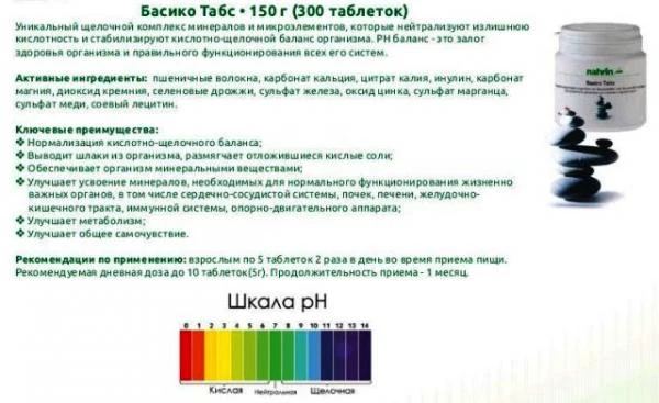 Басико Табс для нормализации рН Swiss Nahrin, Швейцария