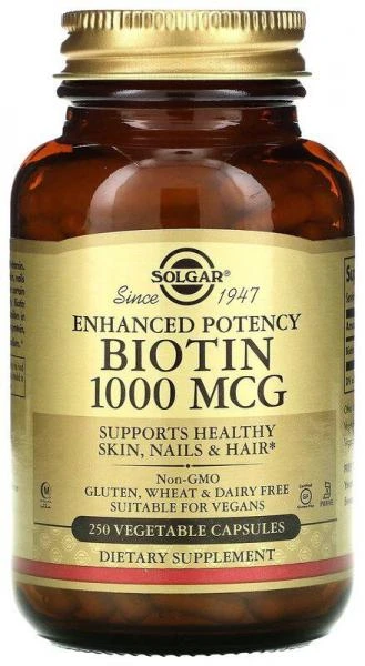 Таблетки биотина для здоровой кожи и волос Solgar Biotin 1000mg (250 шт.)