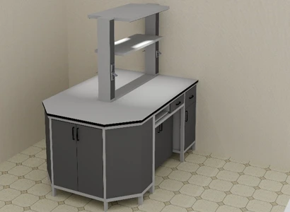 Стол лабораторный (островной) с тумбами и полками 2200*1500*1850