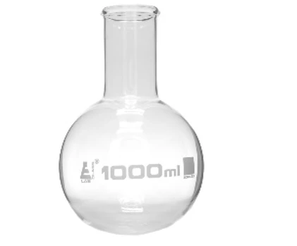 Dumaloq tubli shisha 100 ml jant, keng tomoq, borosilikat shisha