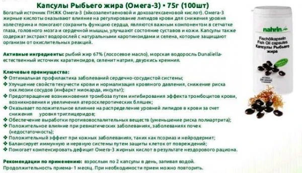 Рыбий жир в капсулах Омега-3 Swiss Nahrin, Швейцария