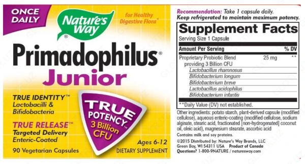 Primadophilus Bifidus Tabiat yo'li Primadophius junior (90 dona)