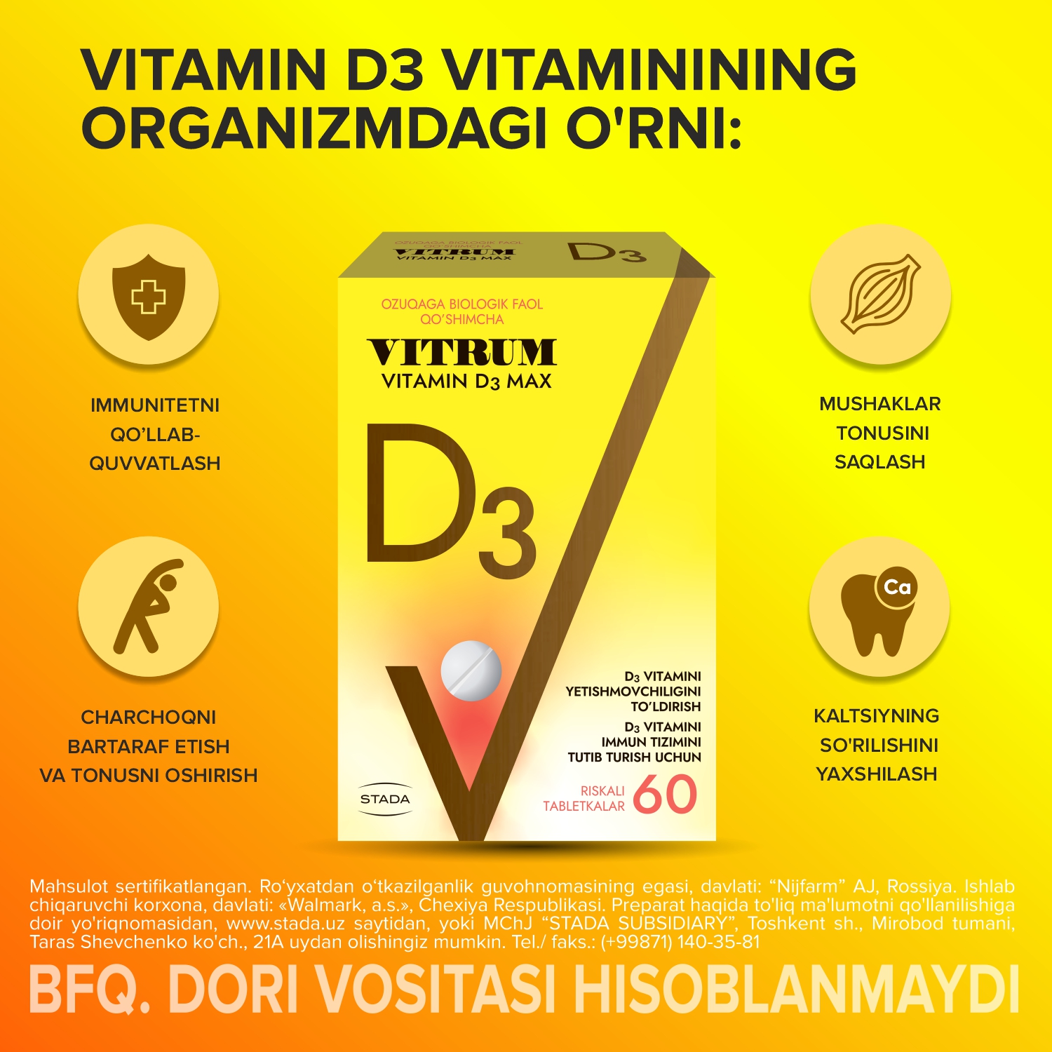 VITRUM VITAMIN D3 MAKS tabletkalari N60