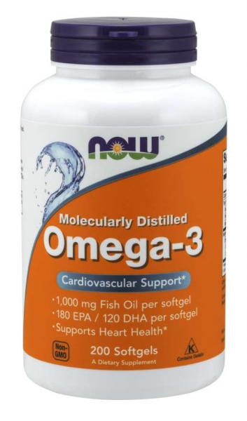 Omega-3, Now Foods, 180 EPA/120 DHA, 200 kapsul