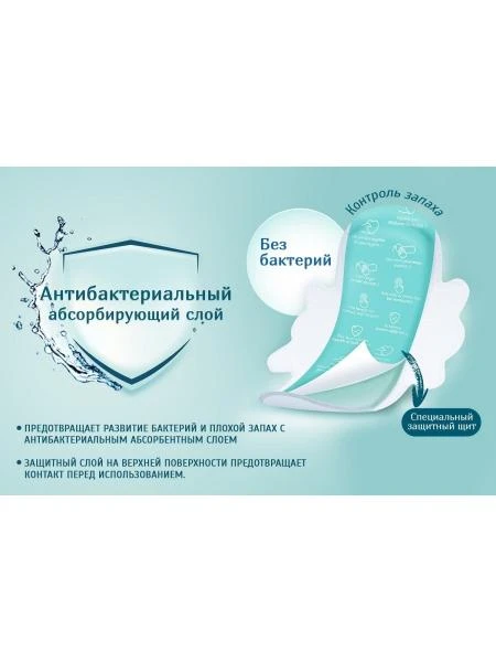 Гигиенические антибактериальные прокладки antibac extra long 6 шт/уп molped
