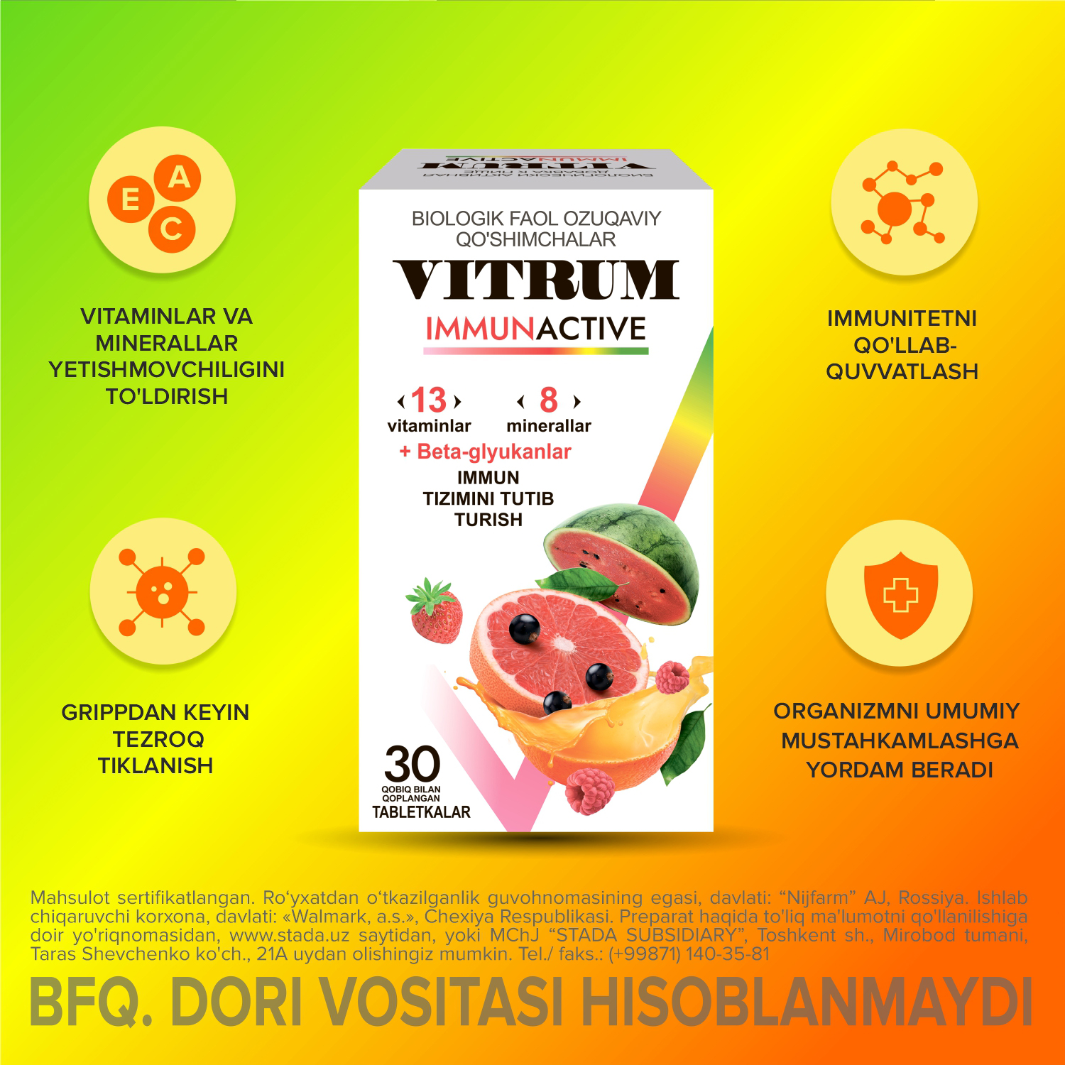 VITRUM IMMUNAKTIV tabletkalari N30