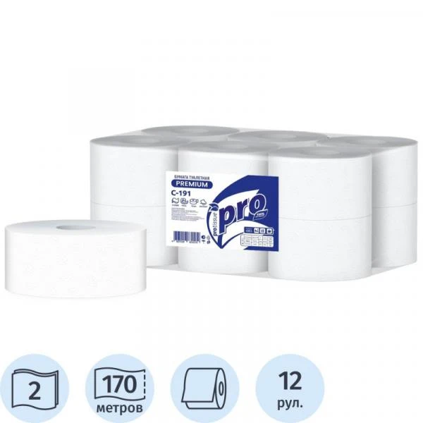 Disp uchun hojatxona qog'ozi Protissue 2sl oq butun 170m 12 rulon/paket C191