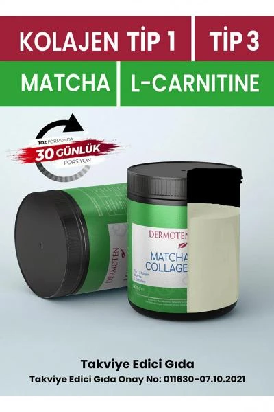 Dermoten Matcha kollagen (1-toifa kollagen, 3-toifa, Matcha, L-karnitin)