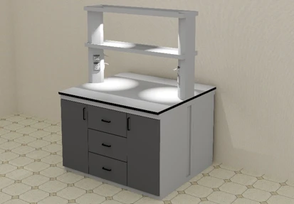 Стол лабораторный (островной) с тумбами и полками 1500*1500*1850, модель 2