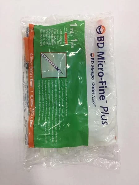 Shpris insulinoviy odnorazoviy BD Micro-Fine Plus s iglami 1 ml U-100 0.30mm (30) x 8mm №10
