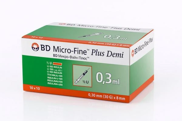 Shprisi insulinovie odnorazovie BD Micro-Fine Plus s iglami 0,3 ml  s iglami 8 mm №10