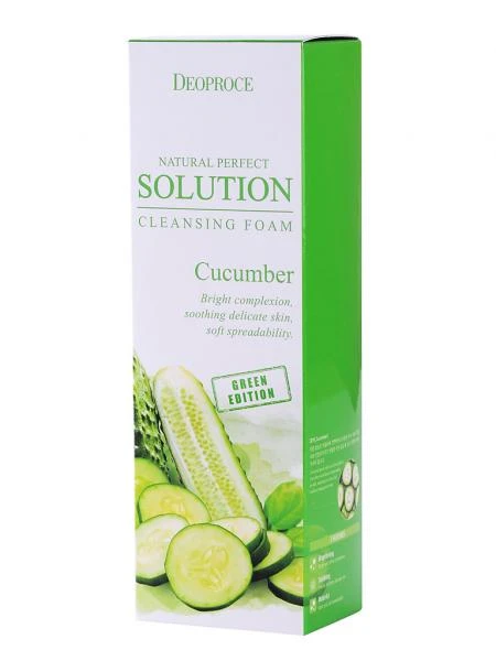 Пенка для умывания огурец natural perfect solution cleansing foam green edition cucumber 5525 Deoproce (Корея)