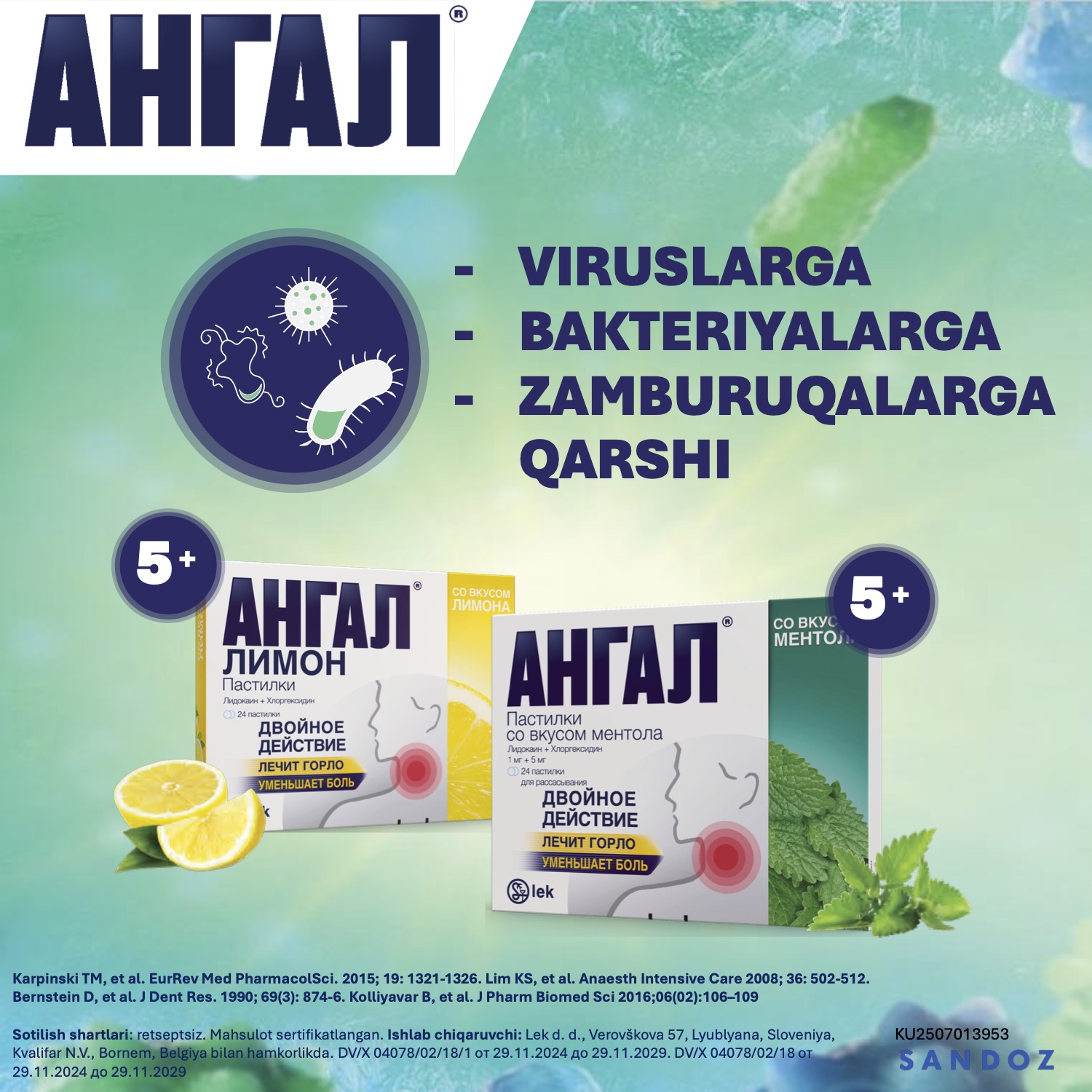 ANGAL pastilkalar so vkusom mentola N24