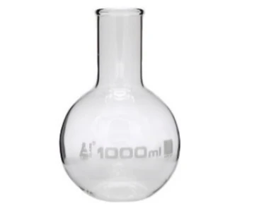 Yassi tubli 1000 ml lik flakon, keng tomoq, borosilikat shisha