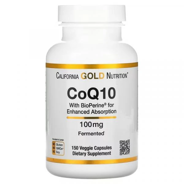 California Gold Nutrition, коэнзим Q10 класса USP с экстрактом BioPerine, 100 мг, 150 растительных капсул