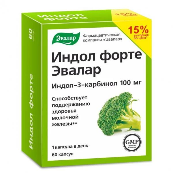 Ayol ko'kragini himoya qilish uchun Indol Forte (Evalar)