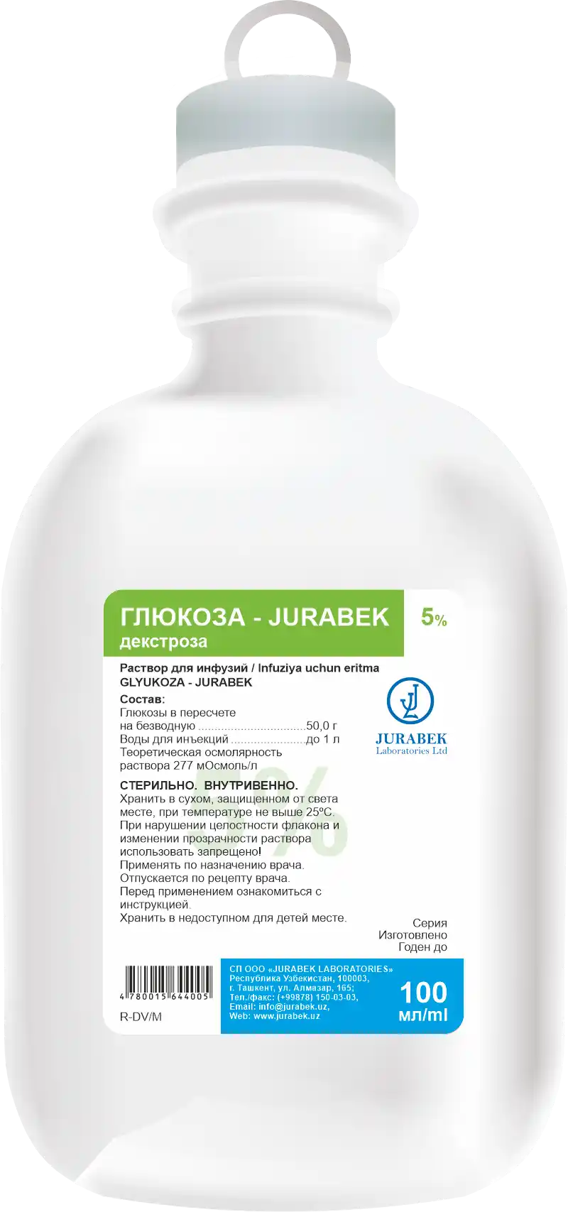 GLYUKOZA JURABEK infuziya uchun eritma 100ml 10%