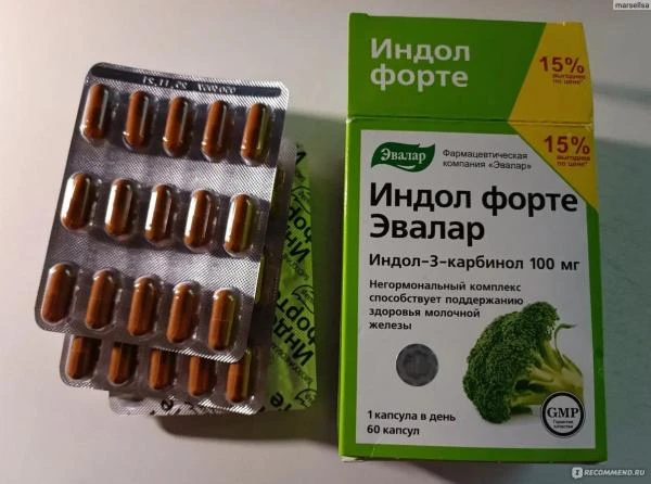 Ayol ko'kragini himoya qilish uchun Indol Forte (Evalar)