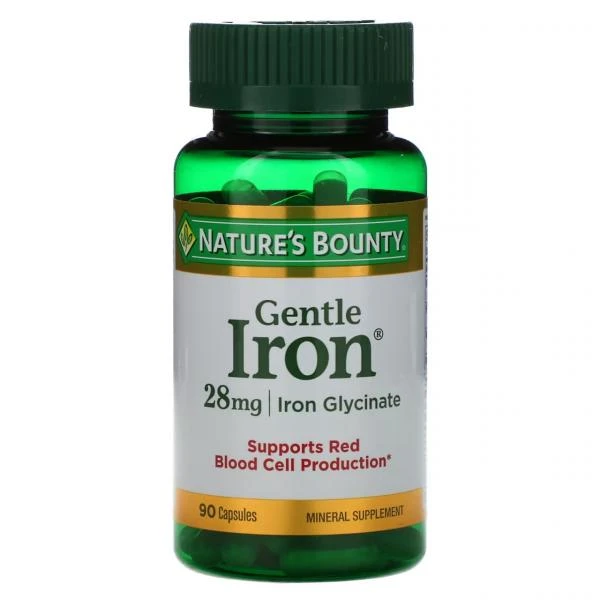 Nature's Bounty, Gentle Iron, железо, 28 мг, 90 капсул
