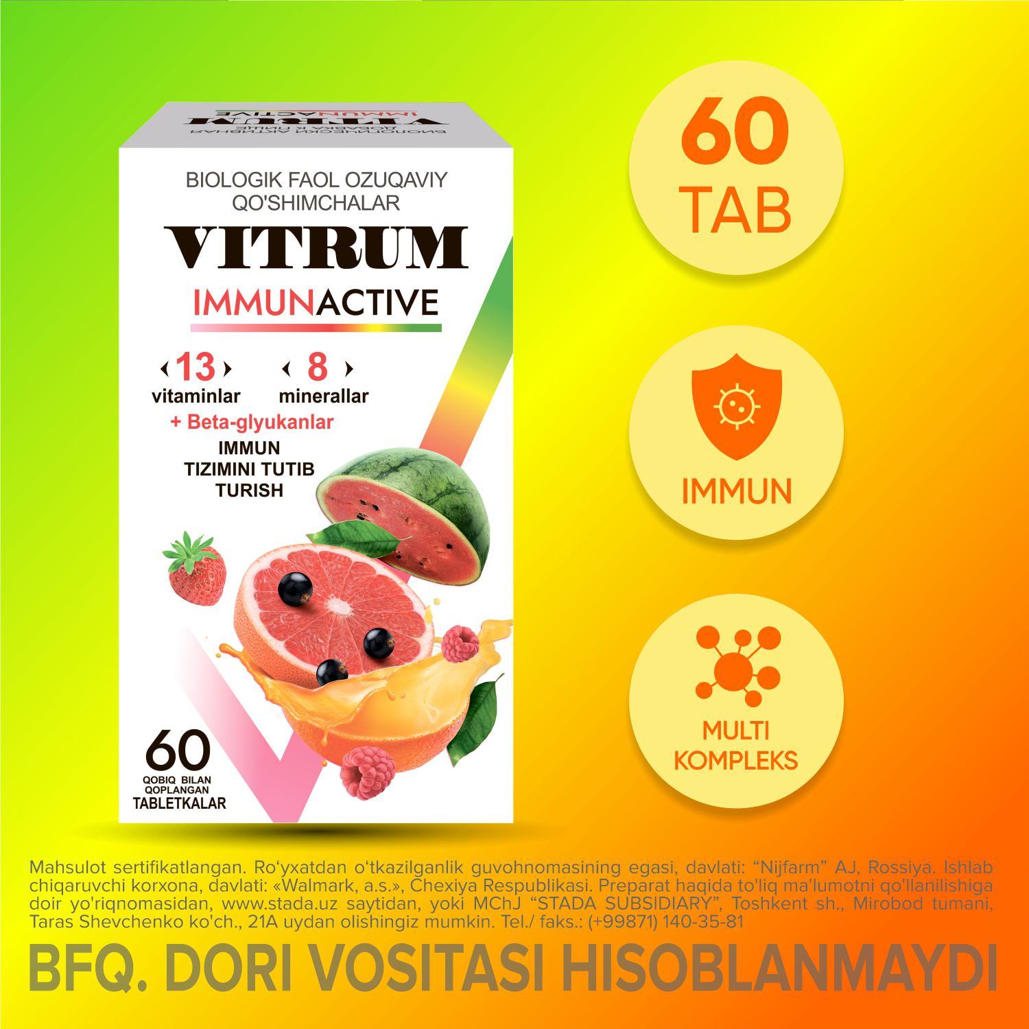 VITRUM IMMUNAKTIV tabletkalari N60