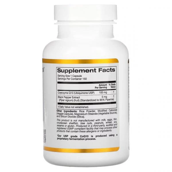California Gold Nutrition, BioPerine ekstrakti bilan USP Coenzyme Q10, 100 mg, 150 sabzavotli kapsulalar