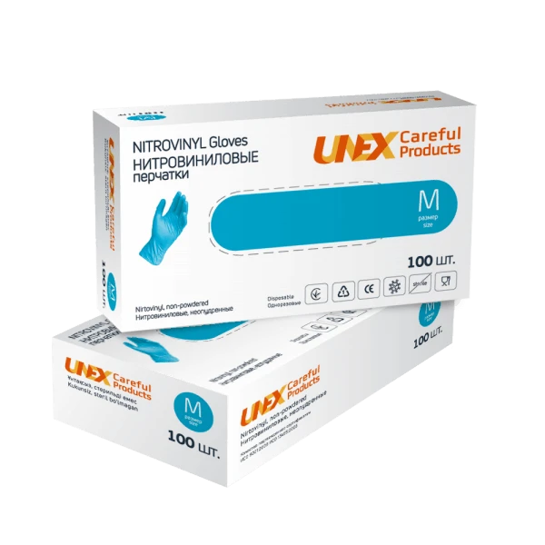 Нитровиниловые Перчатки Mедицинские UNEX Group Размеры: XL / L / M / S