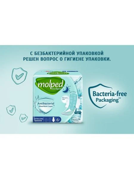 Гигиенические антибактериальные прокладки antibac extra long 6 шт/уп molped