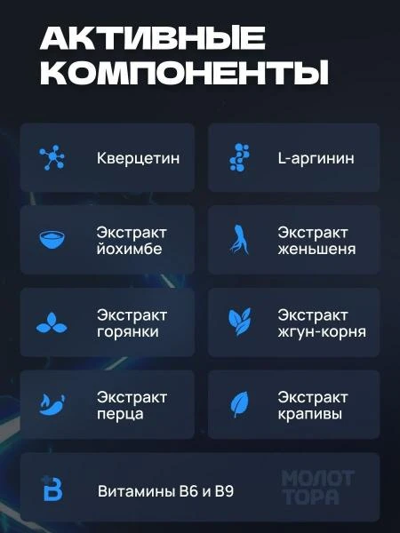 Molot Tora tomchilari erkak kuchi uchun, erektsiyani yaxshilash uchun vositalar