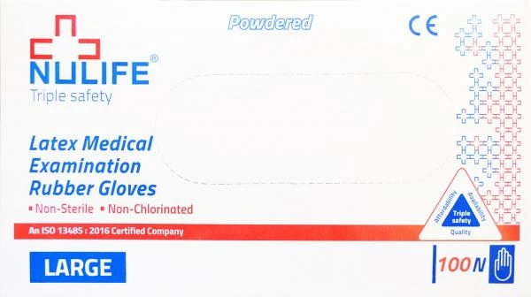 Perchatki lateksnie, smotrovie, nesterilnie S M L NULIFE (Nulayf)