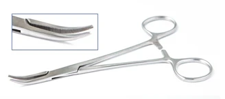 Зажим кровоостанавливающий изогнутый по полости типа Москит 150 мм