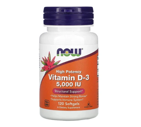 Now Foods, витамин D3, 125 мкг (5000 МЕ), 120 капсул