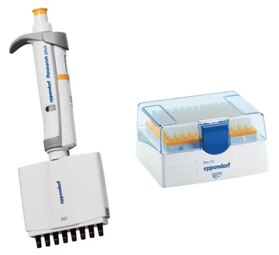 Дозатор Eppendorf Research(R) plus, 8-канальный, c регулируемым объемом 30-300мкл, оранжевый