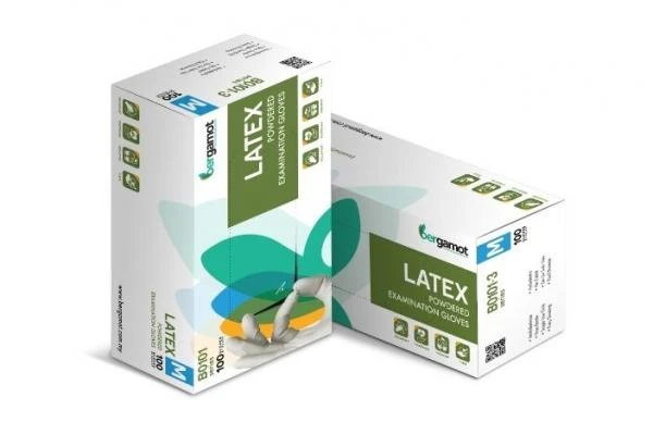 Perchatki lateksnie, smotrovie, nesterilnie S M L Bergamot (Bergamot)