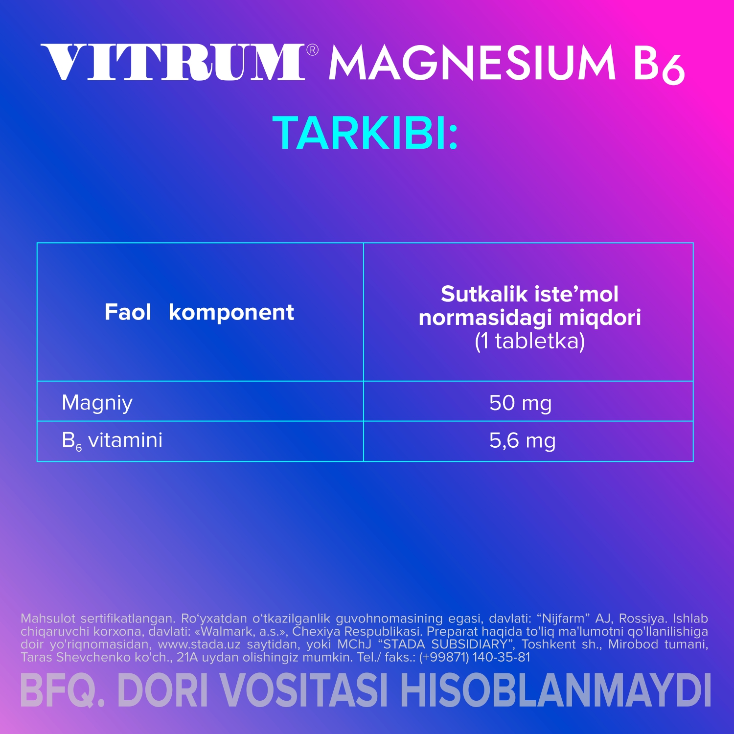 VITRUM MAGNEVIT V6 tabletkalari N90