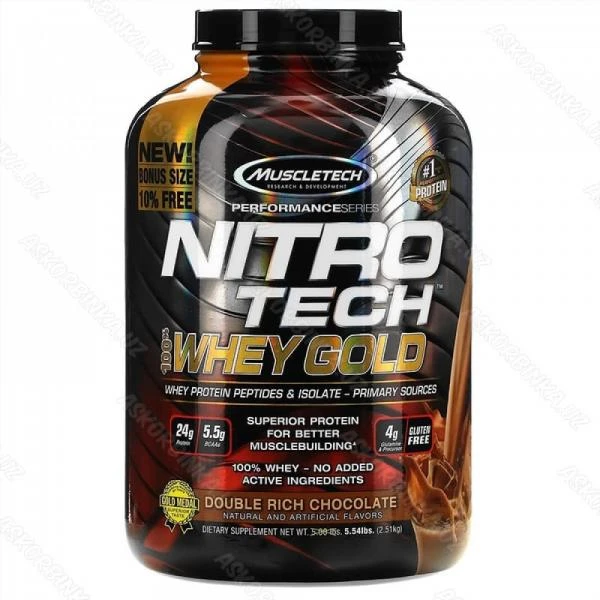 Сывopoтoчный пpoтeин в пopoшкe Nitro Tech, 100% Wheу Gold, двoйнoй шoкoлaд