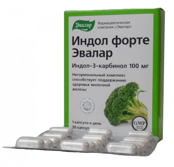 Ayol ko'kragini himoya qilish uchun Indol Forte (Evalar)