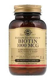 Sog'lom teri va sochlar uchun biotin tabletkalari Solgar Biotin 1000mg (250 dona)
