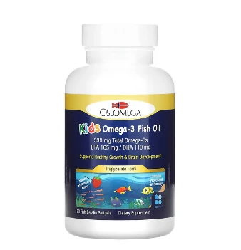 Oslomega, bolalar uchun Omega-3 baliq yog'i, tabiiy qulupnay ta'mi, 60 ta baliq jelatin kapsulasi (to'xtatilgan)
