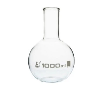 Yassi tubli 250 ml lik flakon, tor tomoq, borosilikat shisha