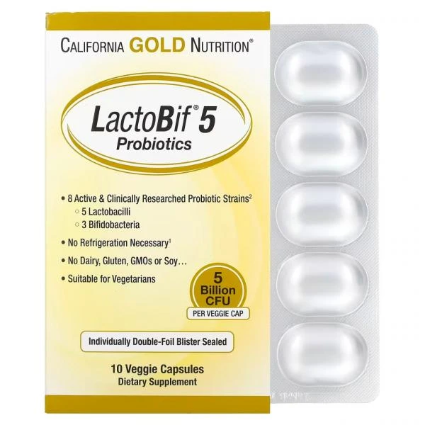 California Gold Nutrition, LactoBif, пробиотики, 5 млрд КОЕ, 10 растительных капсул