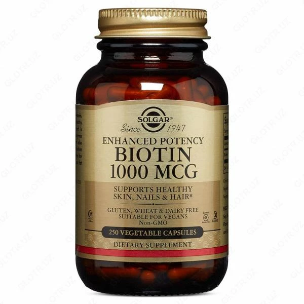 Sog'lom teri va sochlar uchun biotin tabletkalari Solgar Biotin 1000 mg (250 dona)