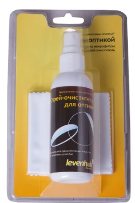 #205.Nabor dlya uxoda za optikoy Levenhuk (2 salfetki 15x15 sm, sprey 95 ml)