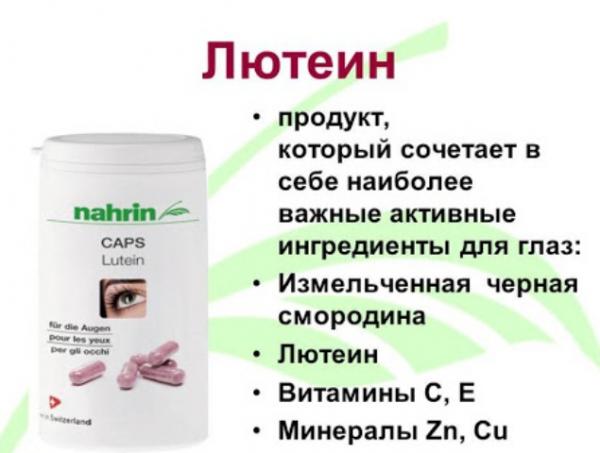 Капсулы Лютеин для зрения Swiss Nahrin, Швейцария