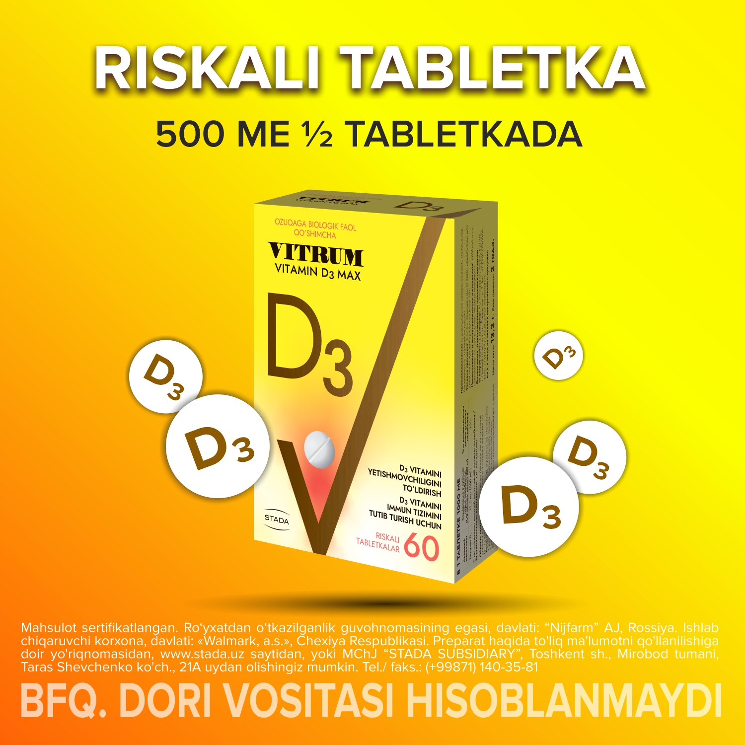 VITRUM VITAMIN D3 MAKS tabletkalari N60