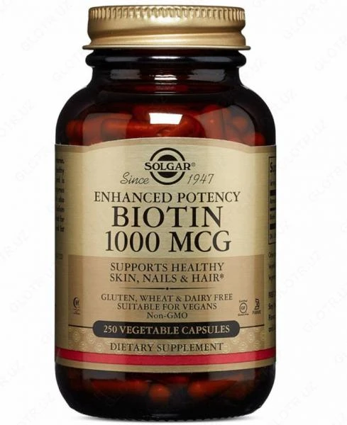 Sog'lom teri va sochlar uchun biotin tabletkalari Solgar Biotin 1000mg (250 dona)